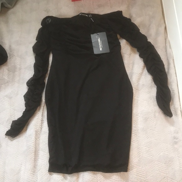 black ruched mesh bardot jumpsuit